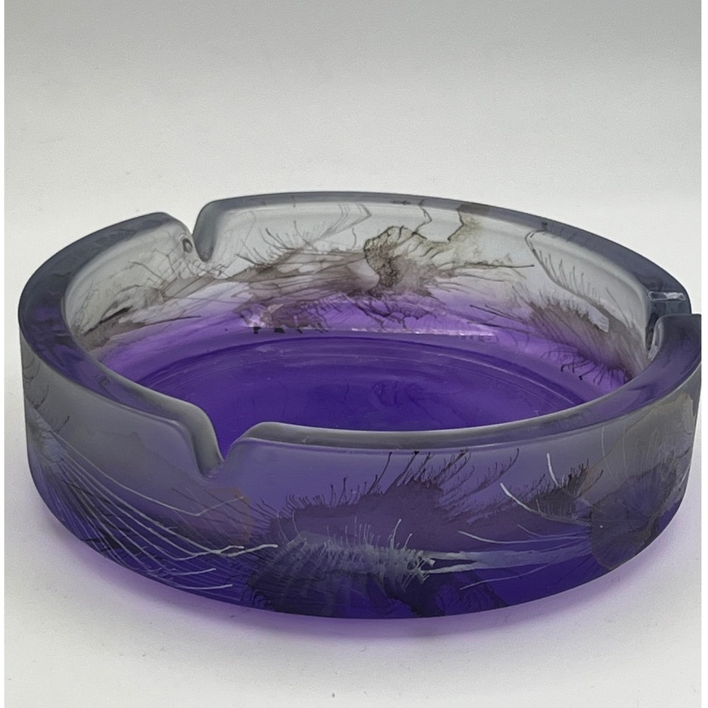 Vtg Ambiente Zwiesel Germany Satin Splash Art Glass Ashtray 80s Frosted MCM RARE